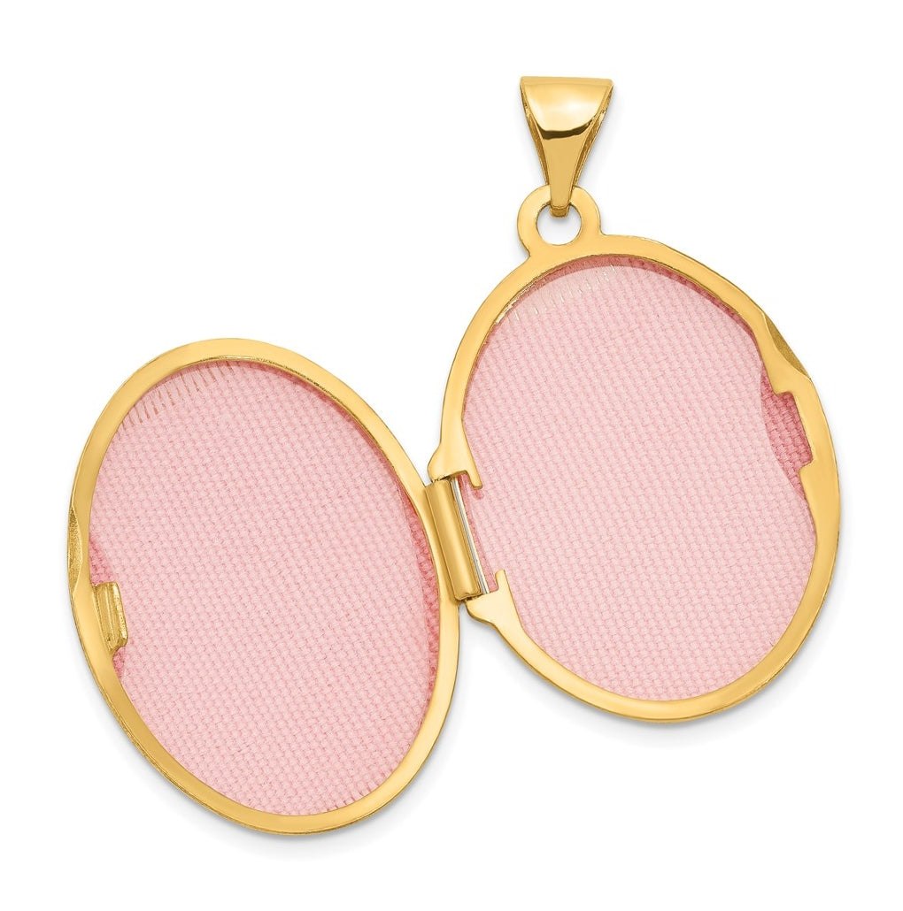 14K Yellow Gold Domed Scroll Design Oval Locket – Elegant Jewelry Gift for Birthday, Anniversary, Engagement, Wedding