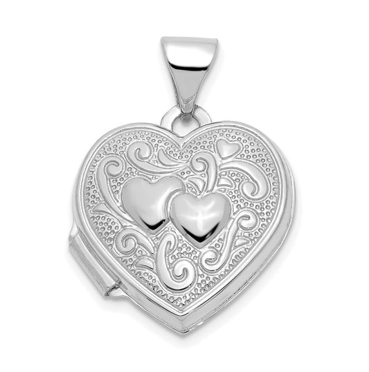14k White Gold Double Heart Locket – Elegant Jewelry Gift for Birthday, Anniversary, Engagement, Wedding