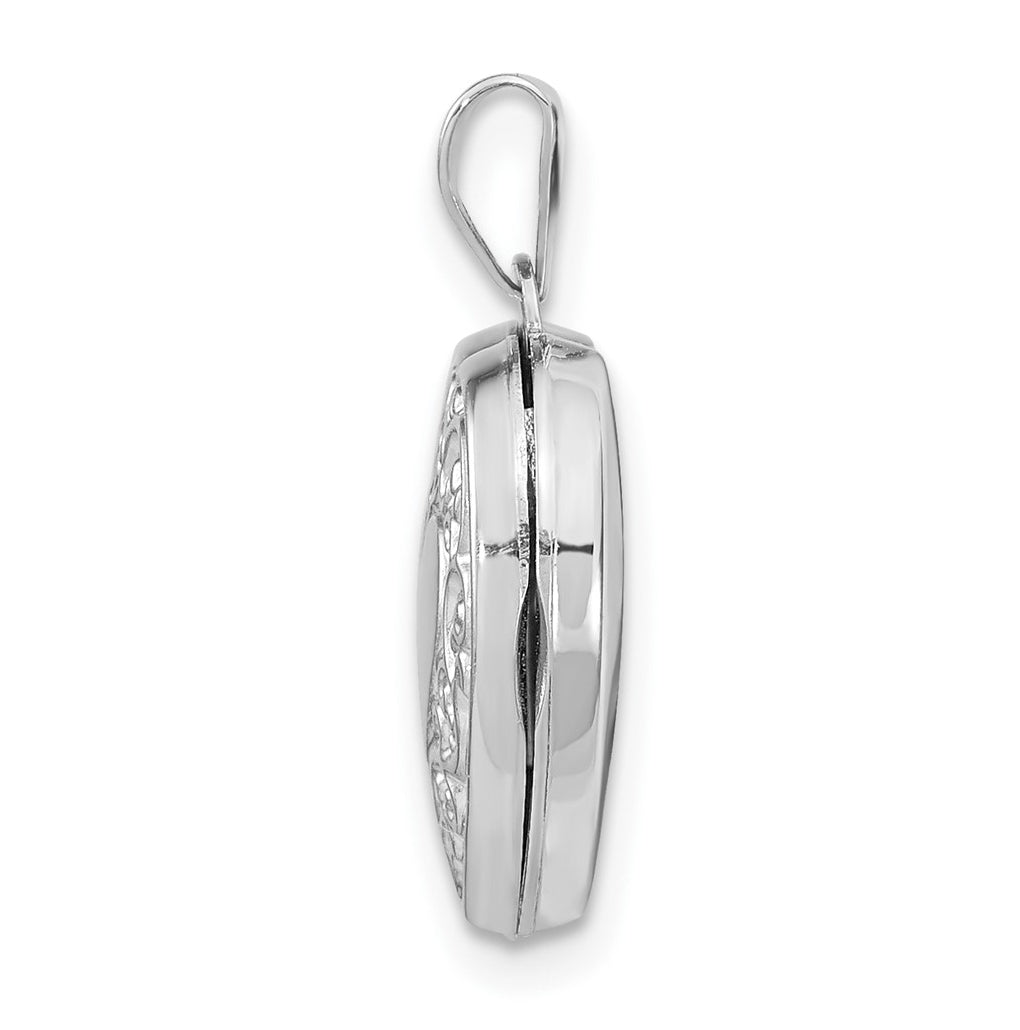 14k White Gold Scroll Pattern Heart Locket – Elegant Jewelry Gift for Birthday, Anniversary, Engagement, Wedding