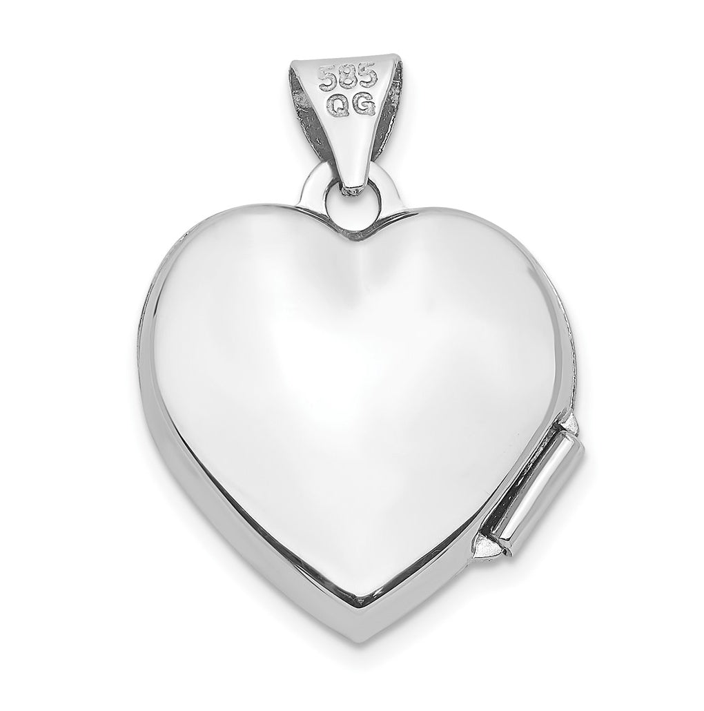 14k White Gold Scroll Pattern Heart Locket – Elegant Jewelry Gift for Birthday, Anniversary, Engagement, Wedding