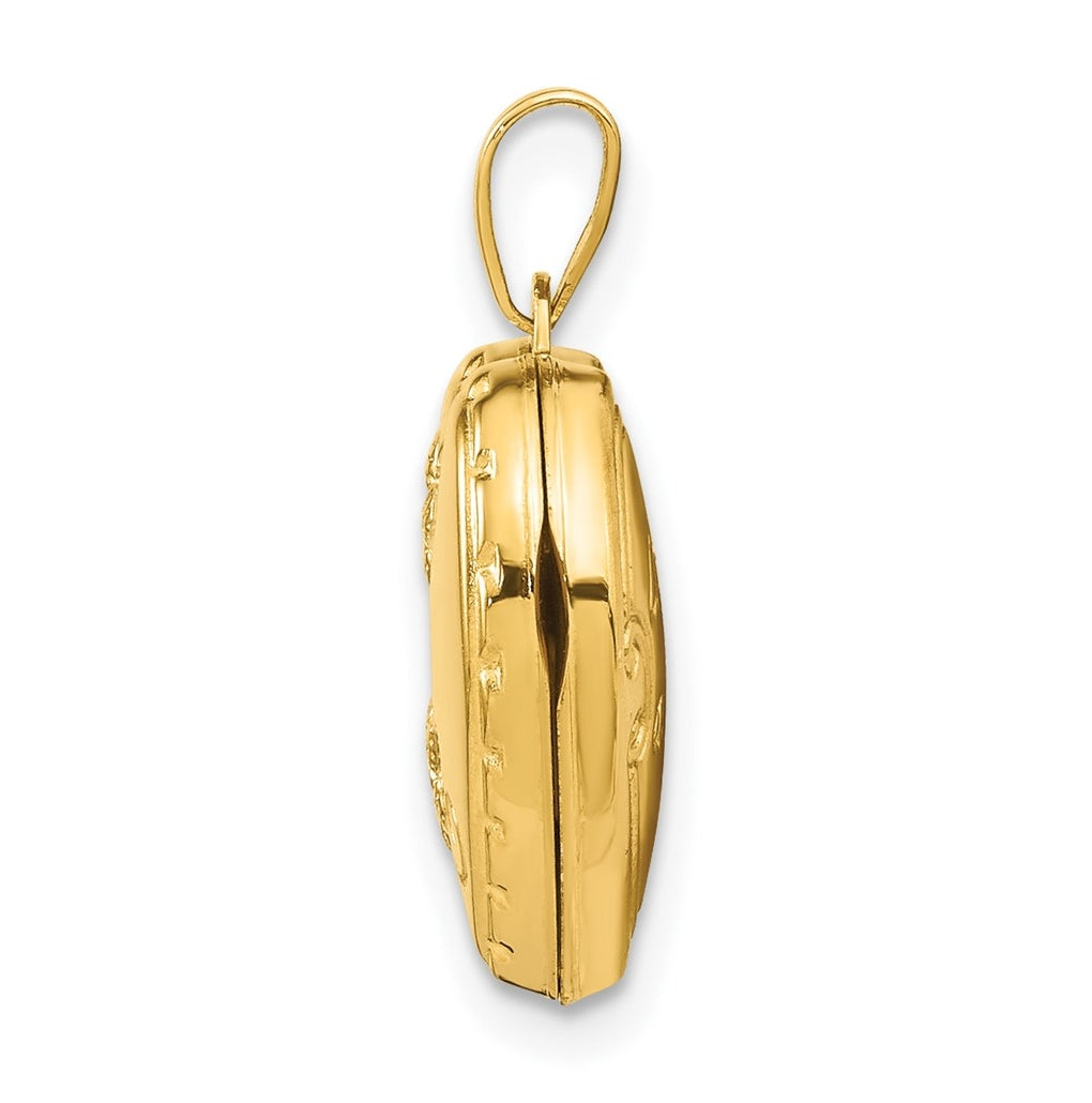 14K Yellow Gold Reversible Floral Love You Always Heart Locket – Elegant Jewelry Gift for Birthday, Anniversary, Engagement, Wedding