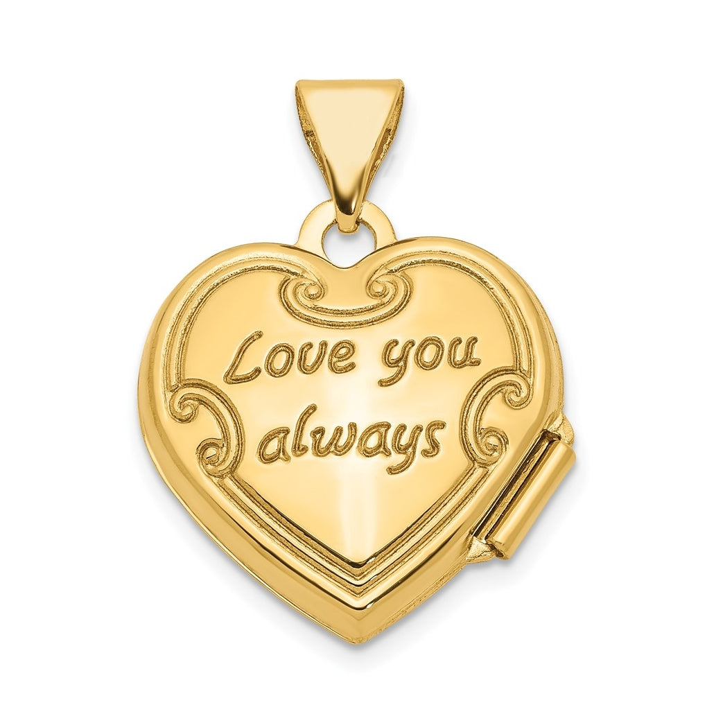 14K Yellow Gold Reversible Floral Love You Always Heart Locket – Elegant Jewelry Gift for Birthday, Anniversary, Engagement, Wedding