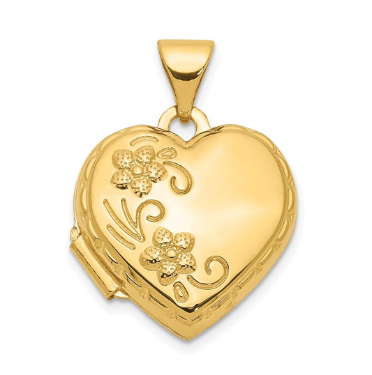 14K Yellow Gold Reversible Floral Love You Always Heart Locket – Elegant Jewelry Gift for Birthday, Anniversary, Engagement, Wedding