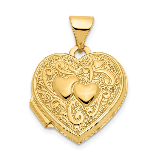 14K Yellow Gold Double Heart Locket – Elegant Jewelry Gift for Birthday, Anniversary, Engagement, Wedding