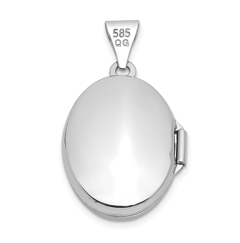 14k White Gold Polished Oval Locket – Elegant Jewelry Gift for Birthday, Anniversary, Engagement, Wedding
