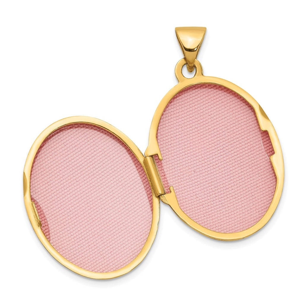 14K Yellow Gold Diamond-shaped Design Oval Locket – Elegant Jewelry Gift for Birthday, Anniversary, Engagement, Wedding
