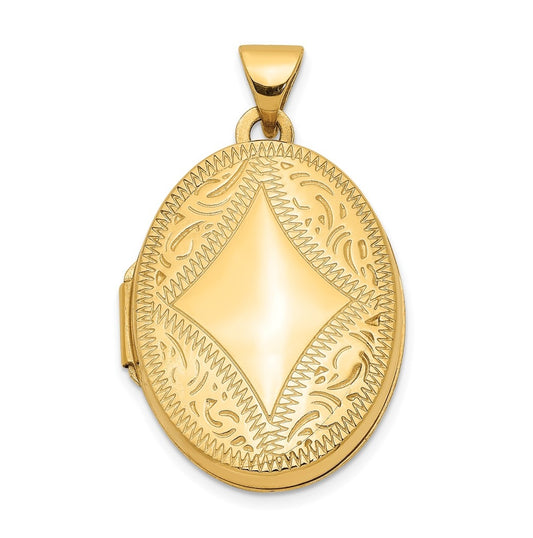 14K Yellow Gold Diamond-shaped Design Oval Locket – Elegant Jewelry Gift for Birthday, Anniversary, Engagement, Wedding