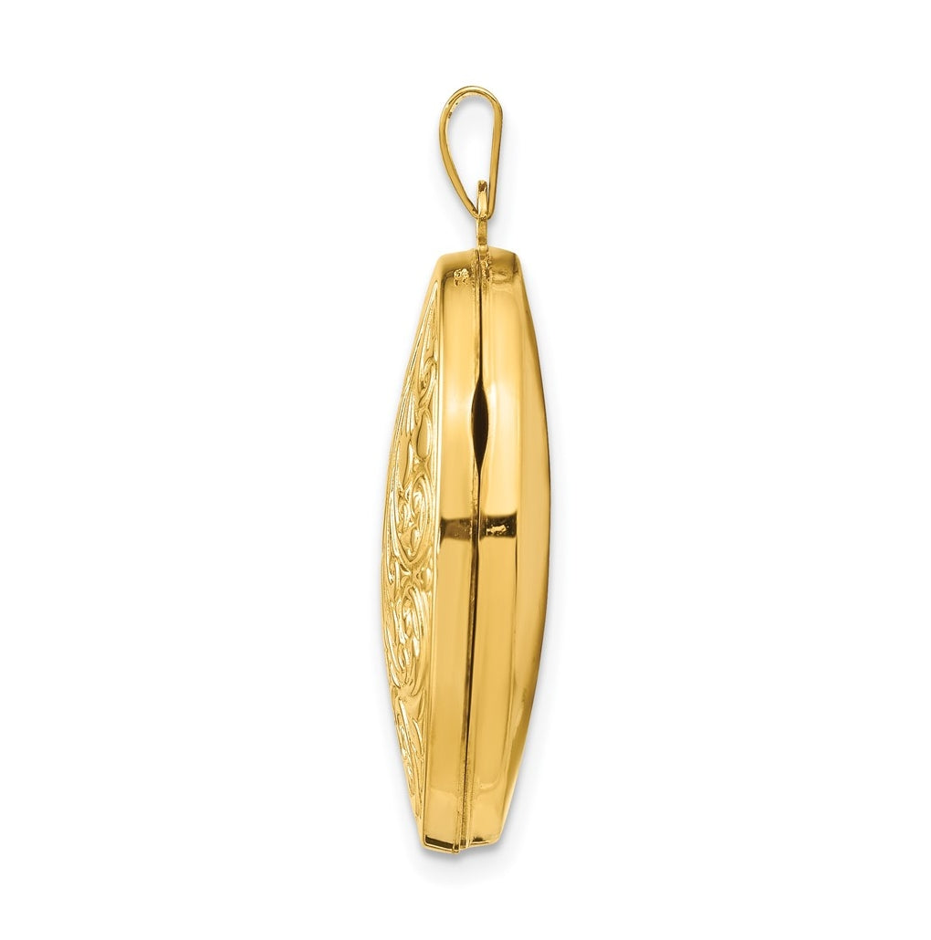14k Yellow Gold Scroll Oval Locket – Elegant Jewelry Gift for Birthday, Anniversary, Engagement, Wedding