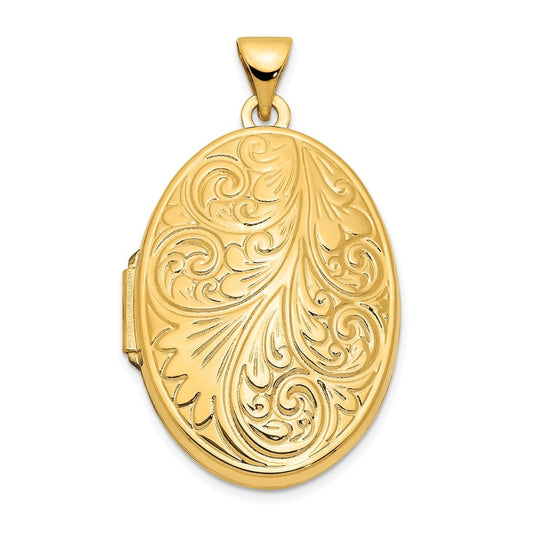14k Yellow Gold Scroll Oval Locket – Elegant Jewelry Gift for Birthday, Anniversary, Engagement, Wedding