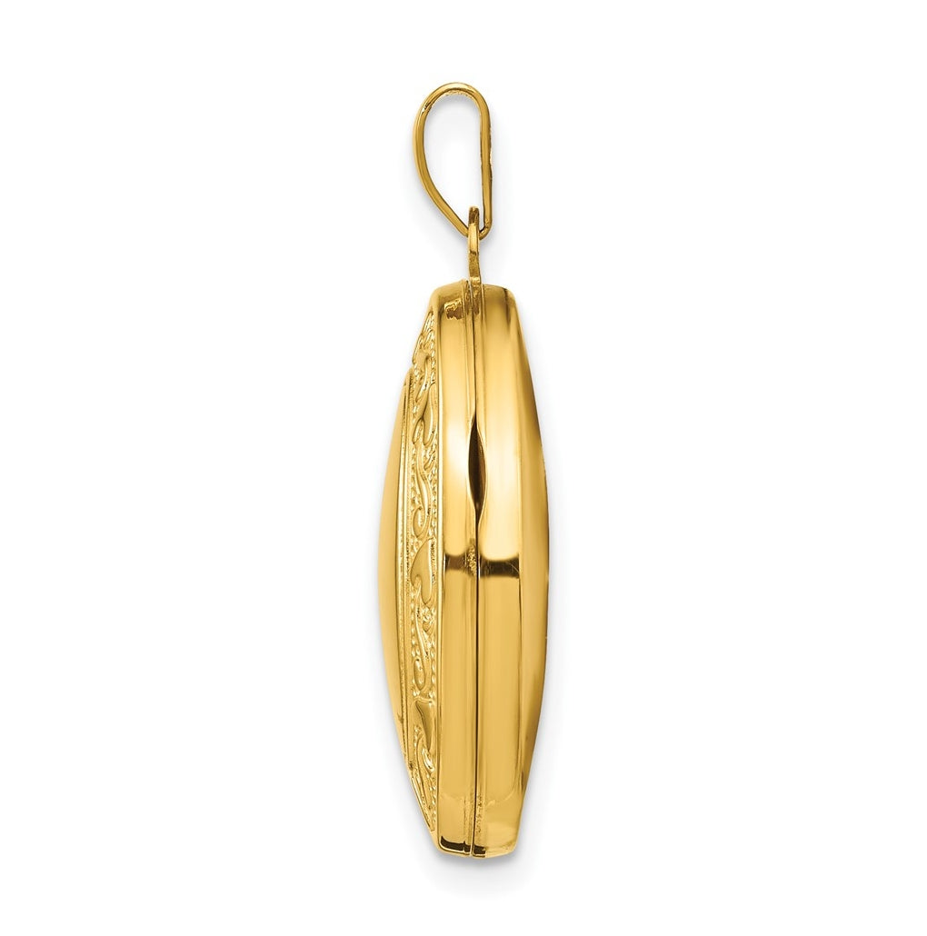 14k Yellow Gold Scroll Heart Design Oval Locket – Elegant Jewelry Gift for Birthday, Anniversary, Engagement, Wedding