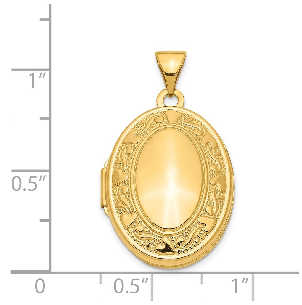 14k Yellow Gold Scroll Heart Design Oval Locket – Elegant Jewelry Gift for Birthday, Anniversary, Engagement, Wedding