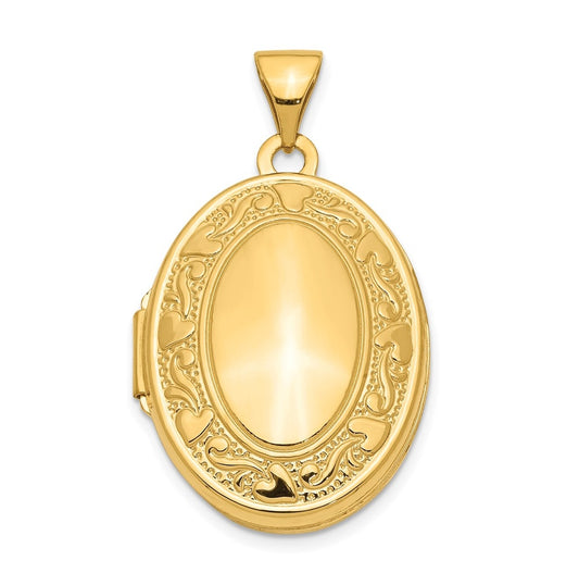14k Yellow Gold Scroll Heart Design Oval Locket – Elegant Jewelry Gift for Birthday, Anniversary, Engagement, Wedding