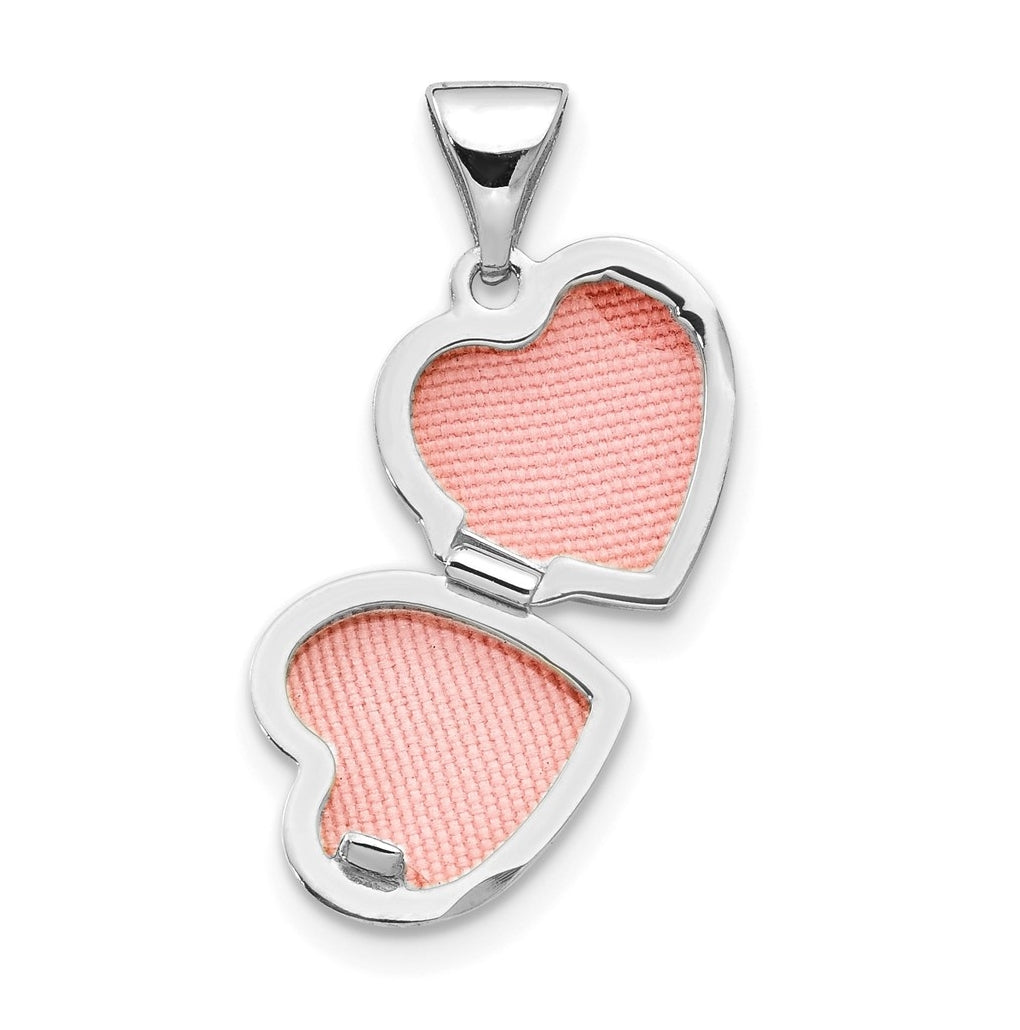 14k White Gold Polished Heart-Shaped Floral Locket – Elegant Jewelry Gift for Birthday, Anniversary, Engagement, Wedding
