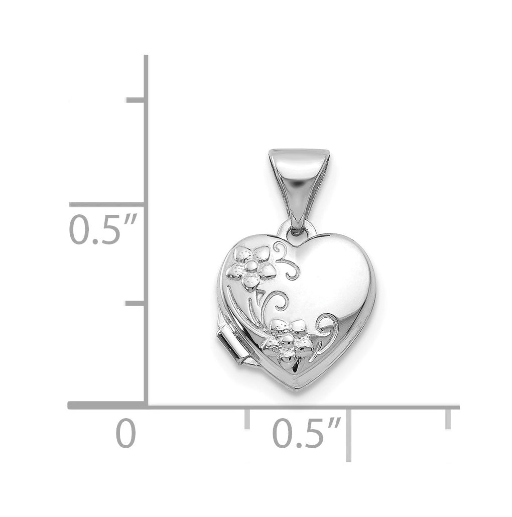 14k White Gold Polished Heart-Shaped Floral Locket – Elegant Jewelry Gift for Birthday, Anniversary, Engagement, Wedding