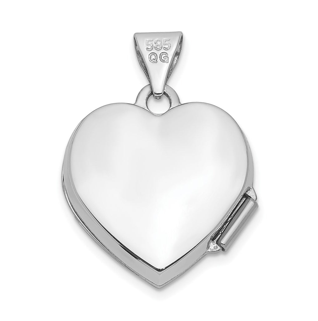 14k White Gold Polished Heart-Shaped Locket – Elegant Jewelry Gift for Birthday, Anniversary, Engagement, Wedding