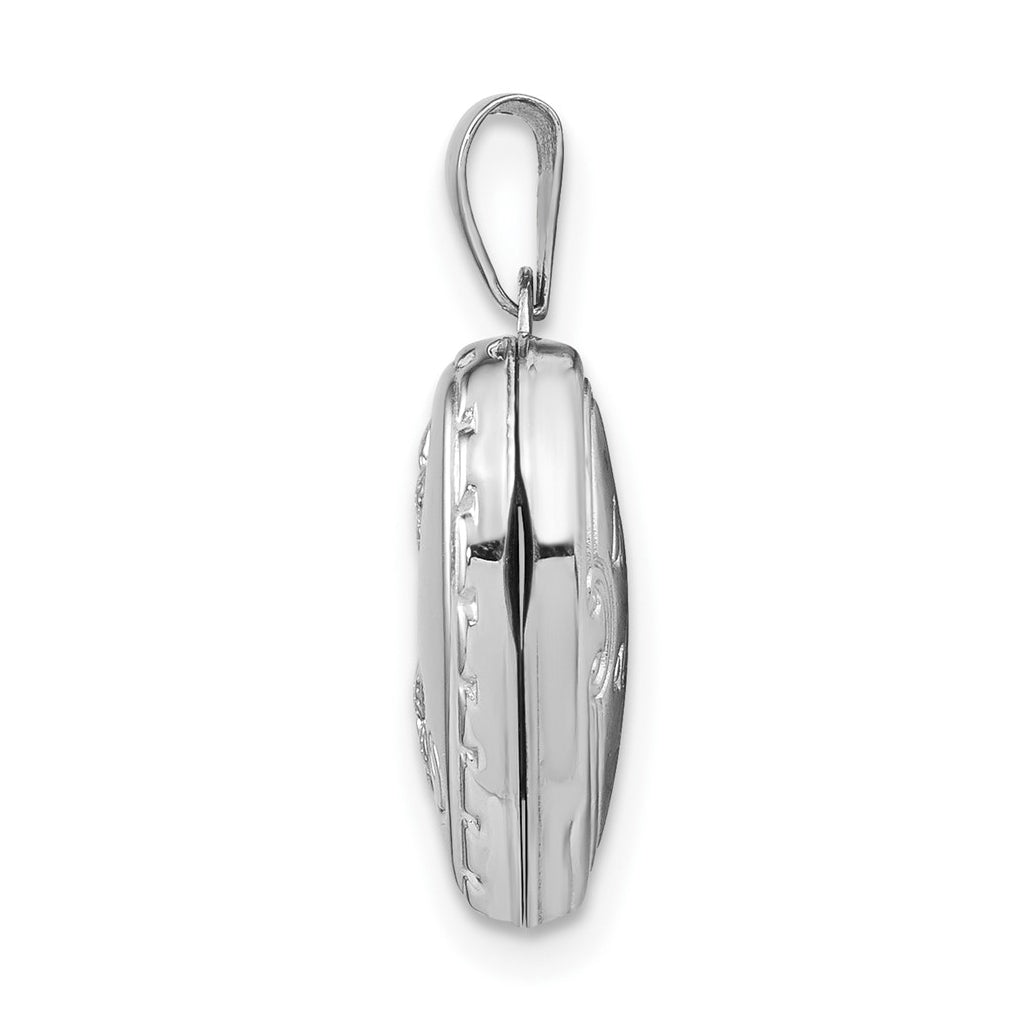14k White Gold Polished Reversible Floral Heart Locket – Elegant Jewelry Gift for Birthday, Anniversary, Engagement, Wedding
