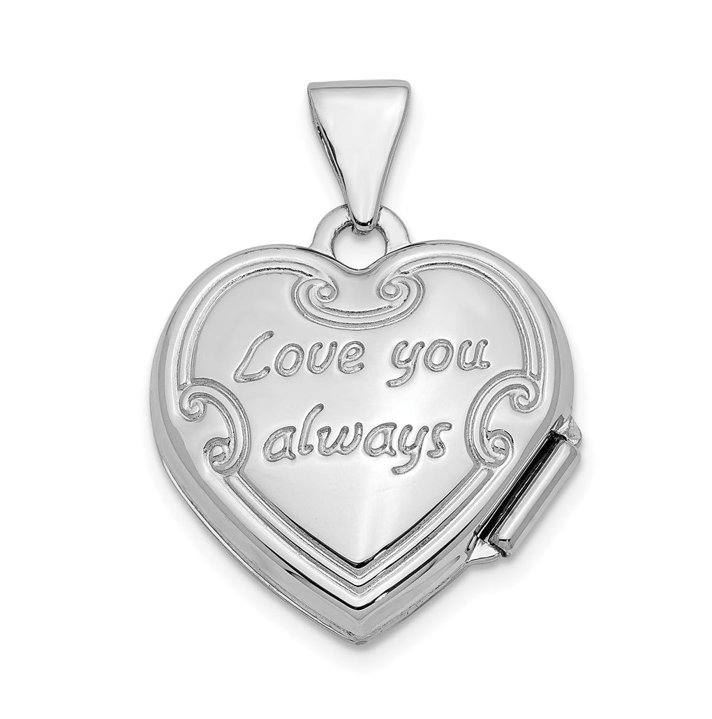 14k White Gold Polished Reversible Floral Heart Locket – Elegant Jewelry Gift for Birthday, Anniversary, Engagement, Wedding