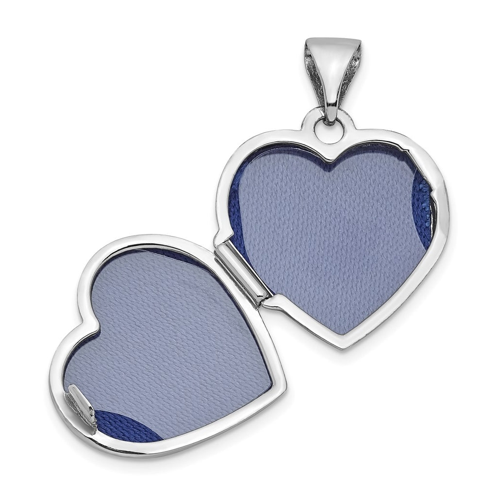 14k White Gold Polished Reversible Floral Heart Locket – Elegant Jewelry Gift for Birthday, Anniversary, Engagement, Wedding