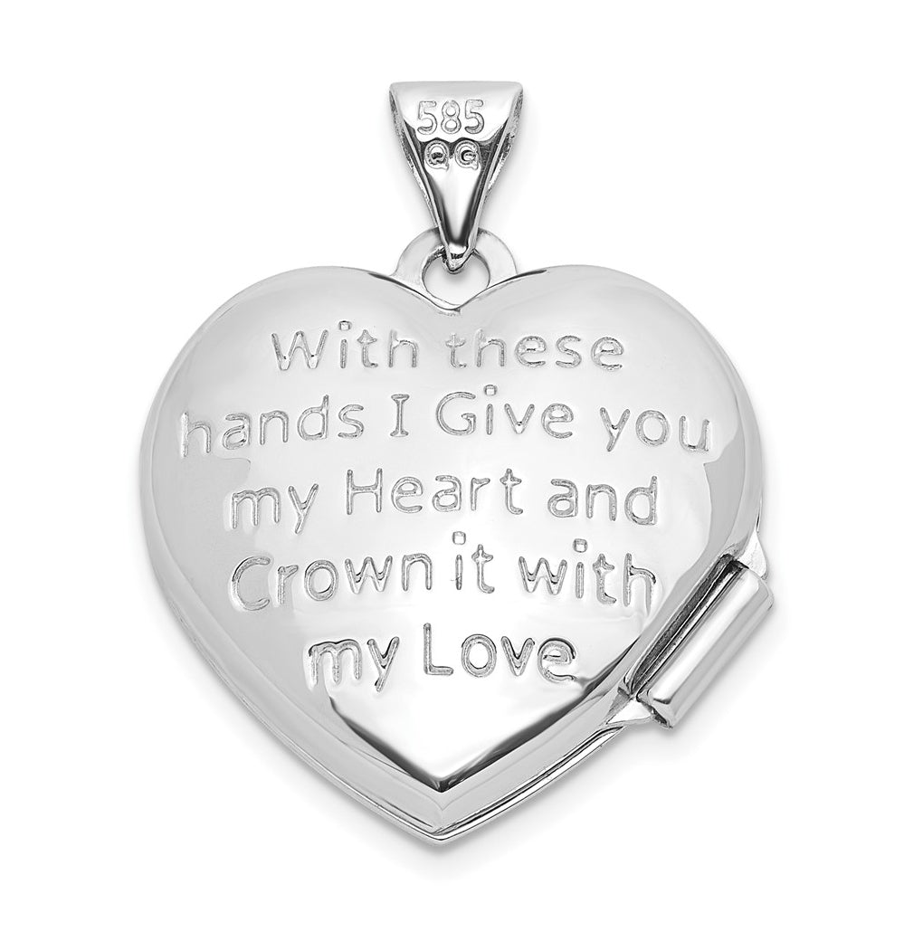 14k White Gold Diamond Heart Claddagh Locket – Elegant Jewelry Gift for Birthday, Anniversary, Engagement, Wedding