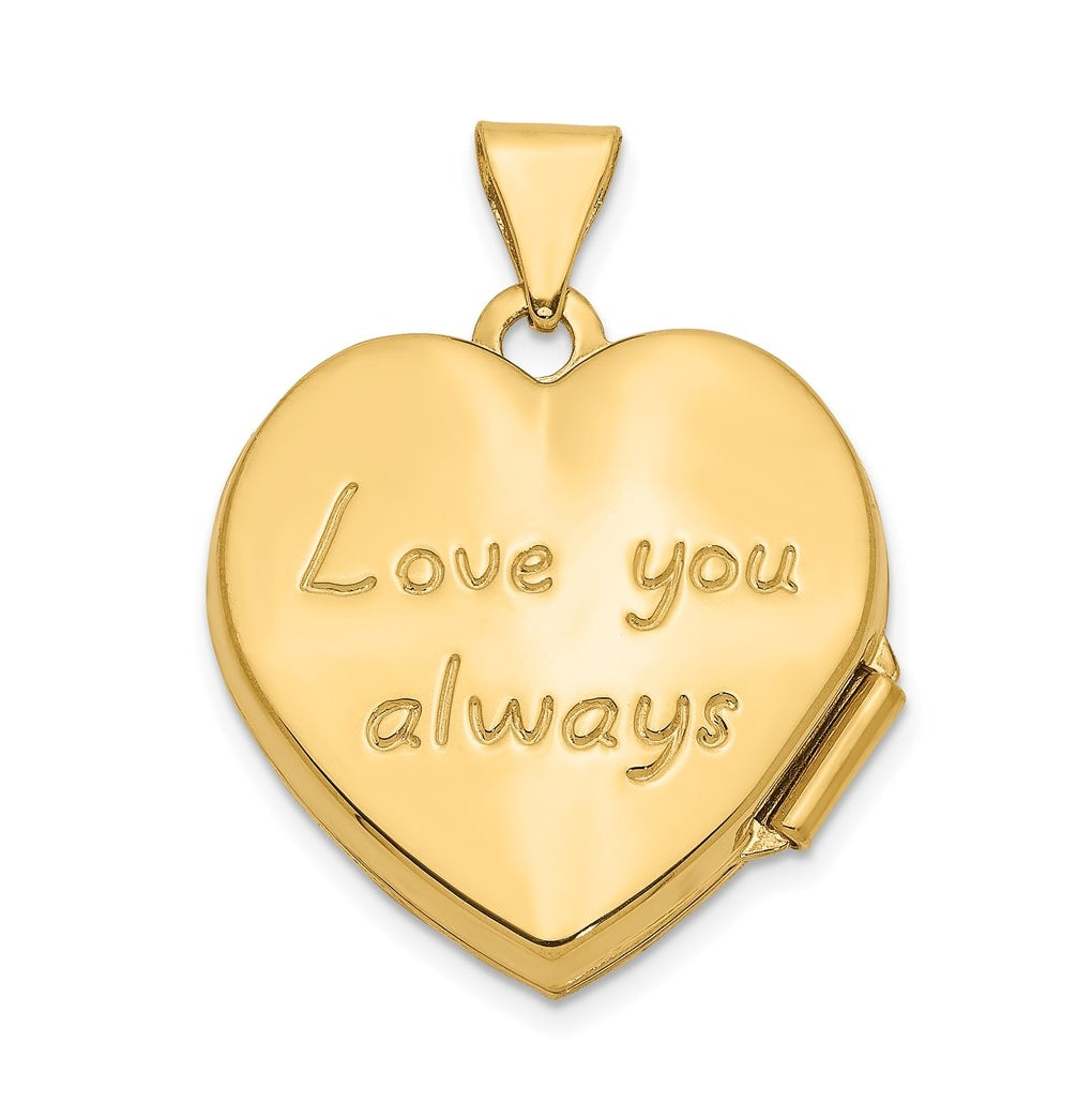 14K Yellow Gold Scrolled LOVE YOU ALWAYS Heart Locket – Elegant Jewelry Gift for Birthday, Anniversary, Engagement, Wedding