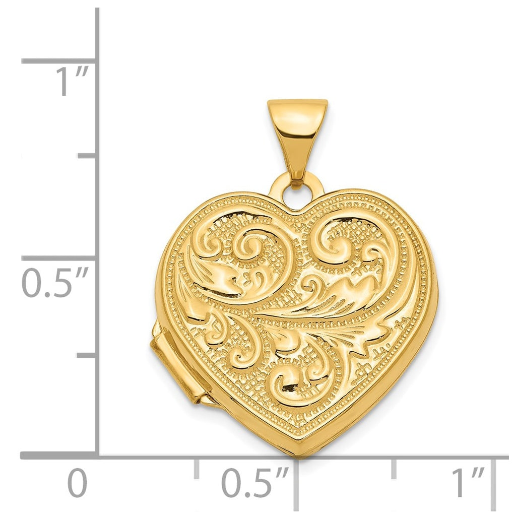 14K Yellow Gold Scrolled LOVE YOU ALWAYS Heart Locket – Elegant Jewelry Gift for Birthday, Anniversary, Engagement, Wedding