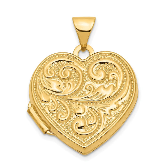 14K Yellow Gold Scrolled LOVE YOU ALWAYS Heart Locket – Elegant Jewelry Gift for Birthday, Anniversary, Engagement, Wedding