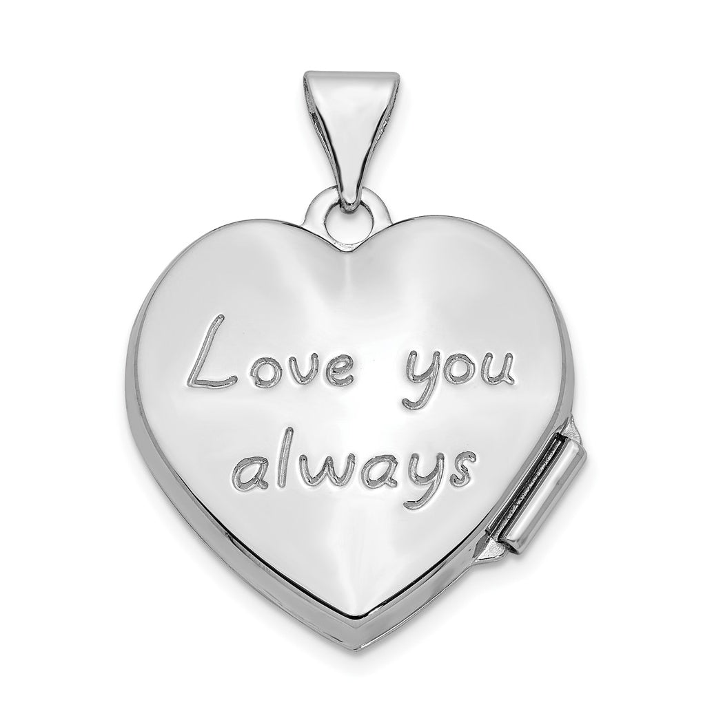 14k White Gold Scrolled Love You Always Heart Locket – Elegant Jewelry Gift for Birthday, Anniversary, Engagement, Wedding