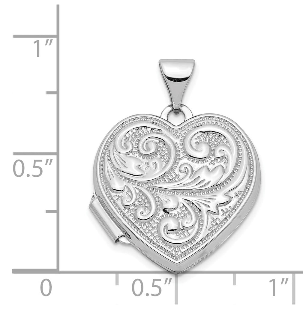 14k White Gold Scrolled Love You Always Heart Locket – Elegant Jewelry Gift for Birthday, Anniversary, Engagement, Wedding