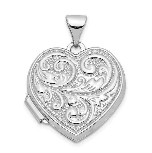 14k White Gold Scrolled Love You Always Heart Locket – Elegant Jewelry Gift for Birthday, Anniversary, Engagement, Wedding