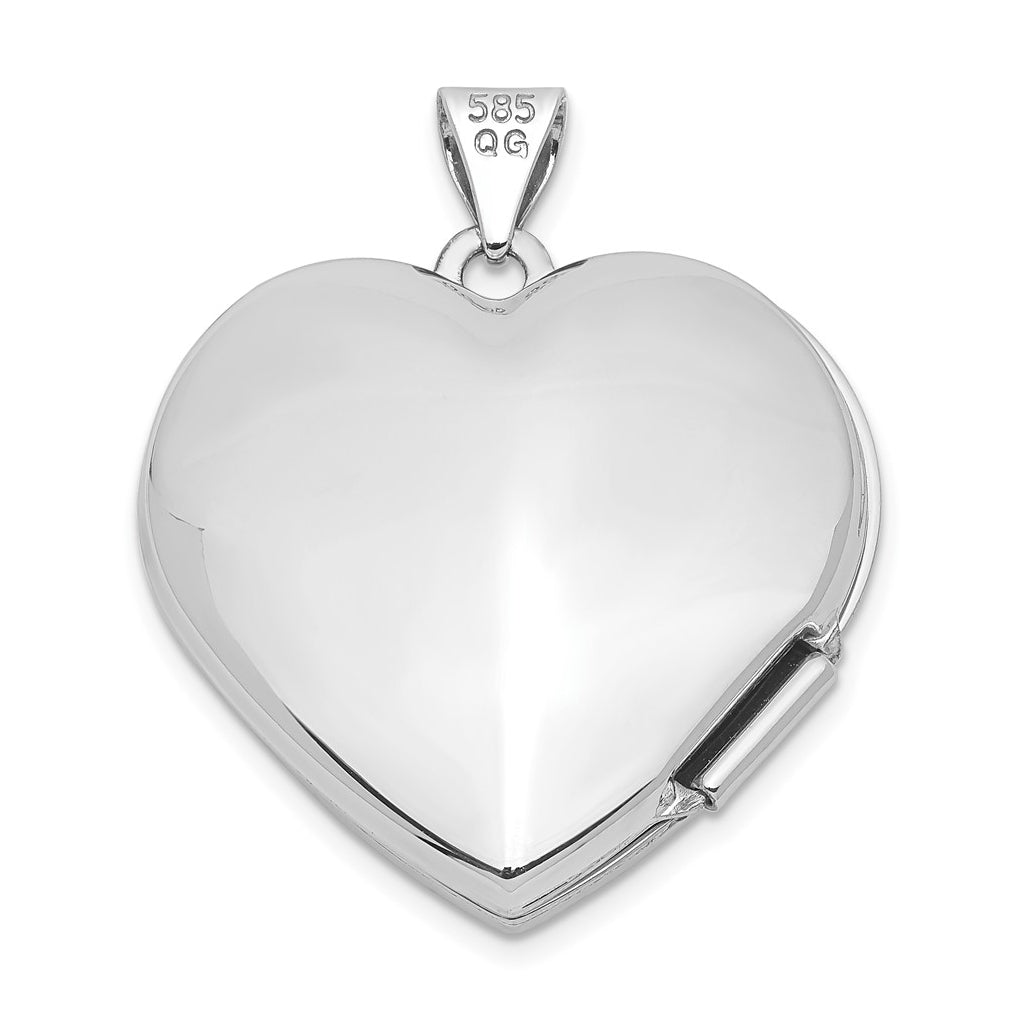 14k White Gold Polished Heart-Shaped Domed Locket – Elegant Jewelry Gift for Birthday, Anniversary, Engagement, Wedding