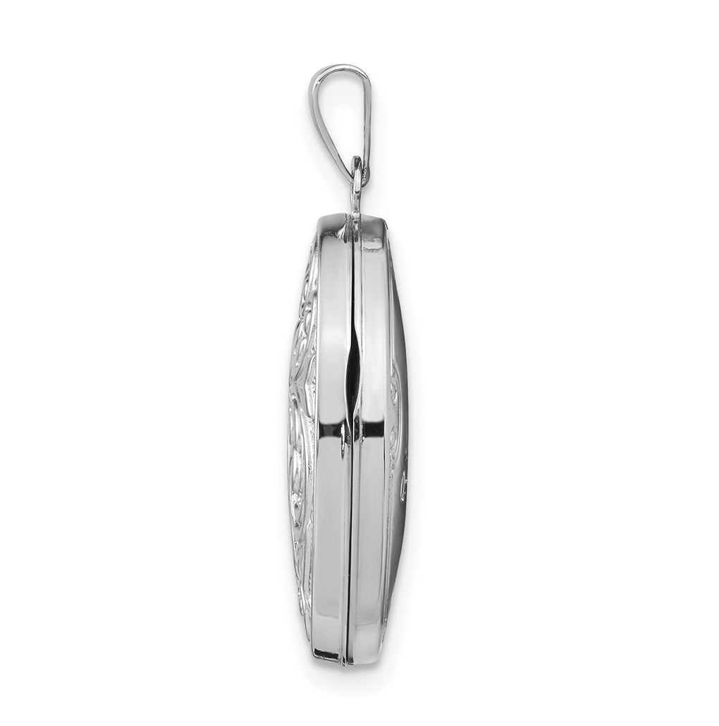 14k White Gold Polished Reversible Love You Always Oval Locket – Elegant Jewelry Gift for Birthday, Anniversary, Engagement, Wedding