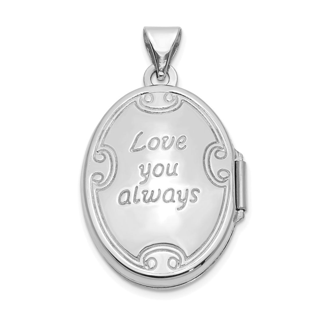 14k White Gold Polished Reversible Love You Always Oval Locket – Elegant Jewelry Gift for Birthday, Anniversary, Engagement, Wedding