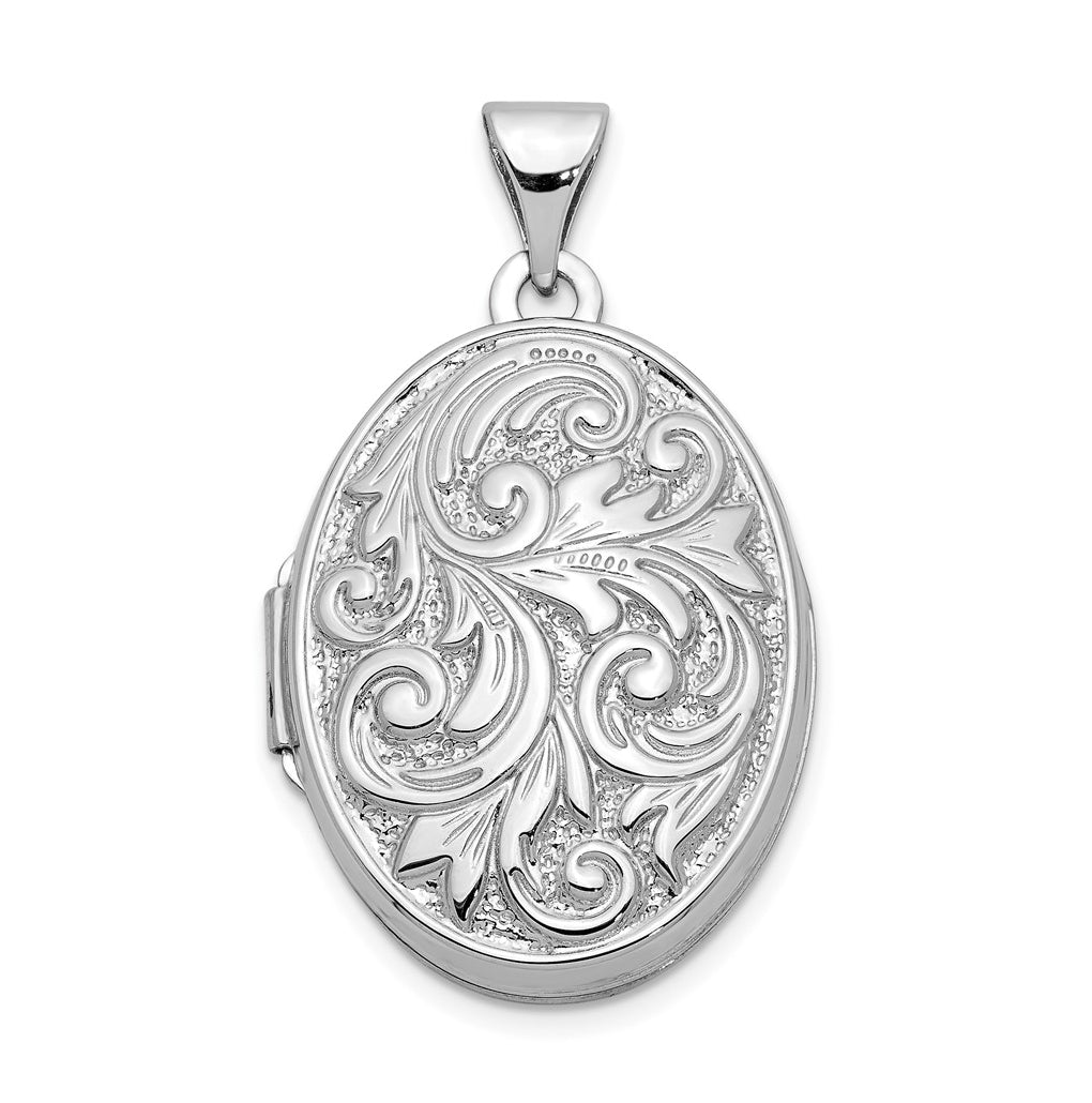 14k White Gold Polished Reversible Love You Always Oval Locket – Elegant Jewelry Gift for Birthday, Anniversary, Engagement, Wedding