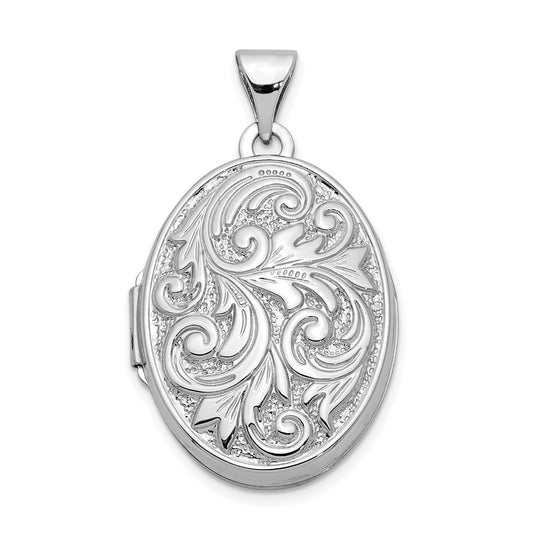 14k White Gold Polished Reversible Love You Always Oval Locket – Elegant Jewelry Gift for Birthday, Anniversary, Engagement, Wedding