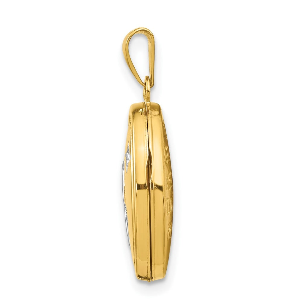 14k Yellow Gold w/Rhodium 17mm Guardian Angel Oval Locket – Elegant Jewelry Gift for Birthday, Anniversary, Engagement, Wedding