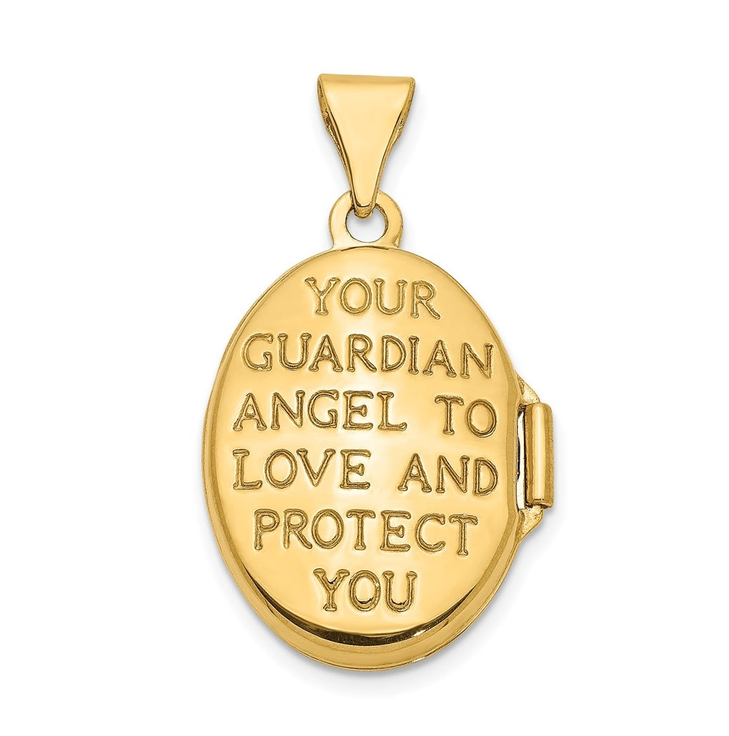 14k Yellow Gold w/Rhodium 17mm Guardian Angel Oval Locket – Elegant Jewelry Gift for Birthday, Anniversary, Engagement, Wedding