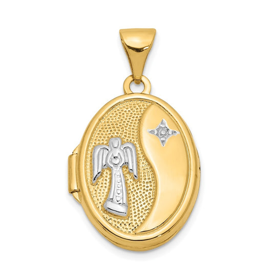 14k Yellow Gold w/Rhodium 17mm Guardian Angel Oval Locket – Elegant Jewelry Gift for Birthday, Anniversary, Engagement, Wedding