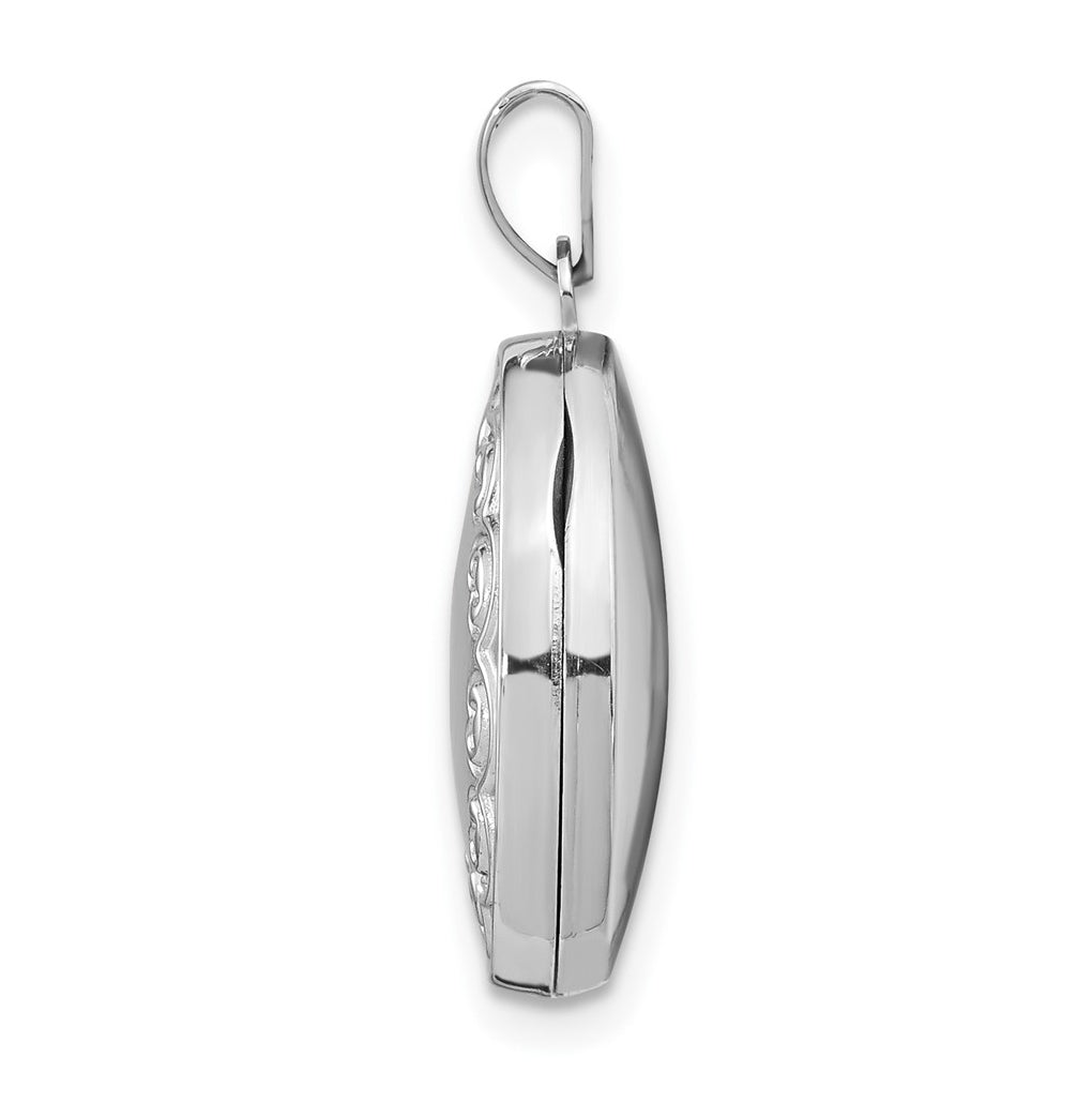 14K White Gold 17mm Oval Embossed Border Locket – Elegant Jewelry Gift for Birthday, Anniversary, Engagement, Wedding