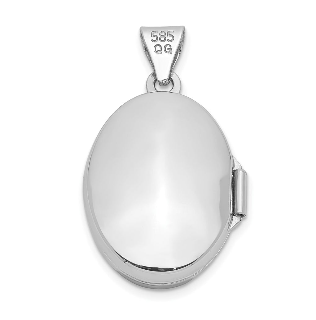 14K White Gold 17mm Oval Embossed Border Locket – Elegant Jewelry Gift for Birthday, Anniversary, Engagement, Wedding
