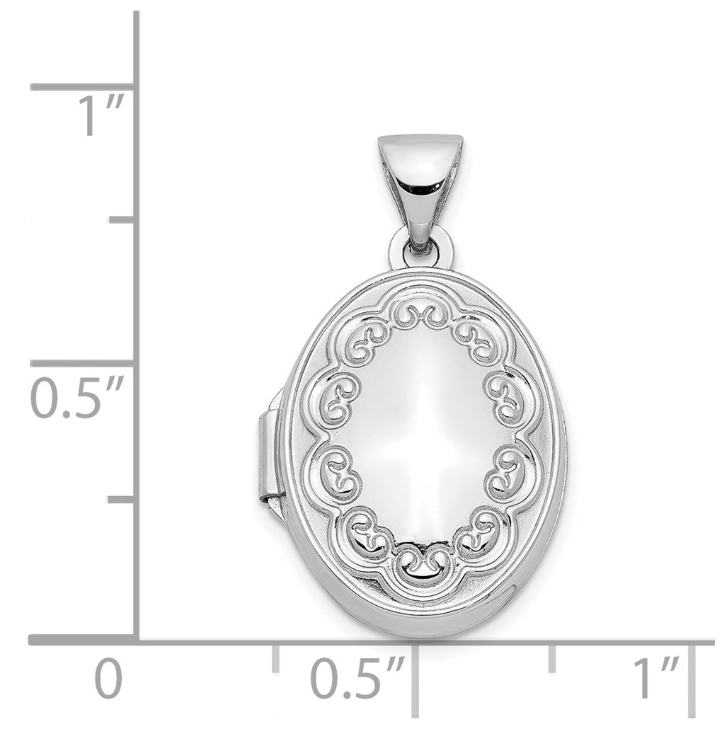 14K White Gold 17mm Oval Embossed Border Locket – Elegant Jewelry Gift for Birthday, Anniversary, Engagement, Wedding