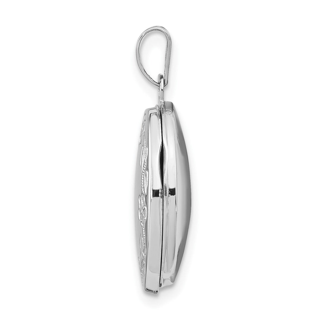 14k White Gold 17mm Oval Leaf Floral Hand Engraved Locket – Elegant Jewelry Gift for Birthday, Anniversary, Engagement, Wedding