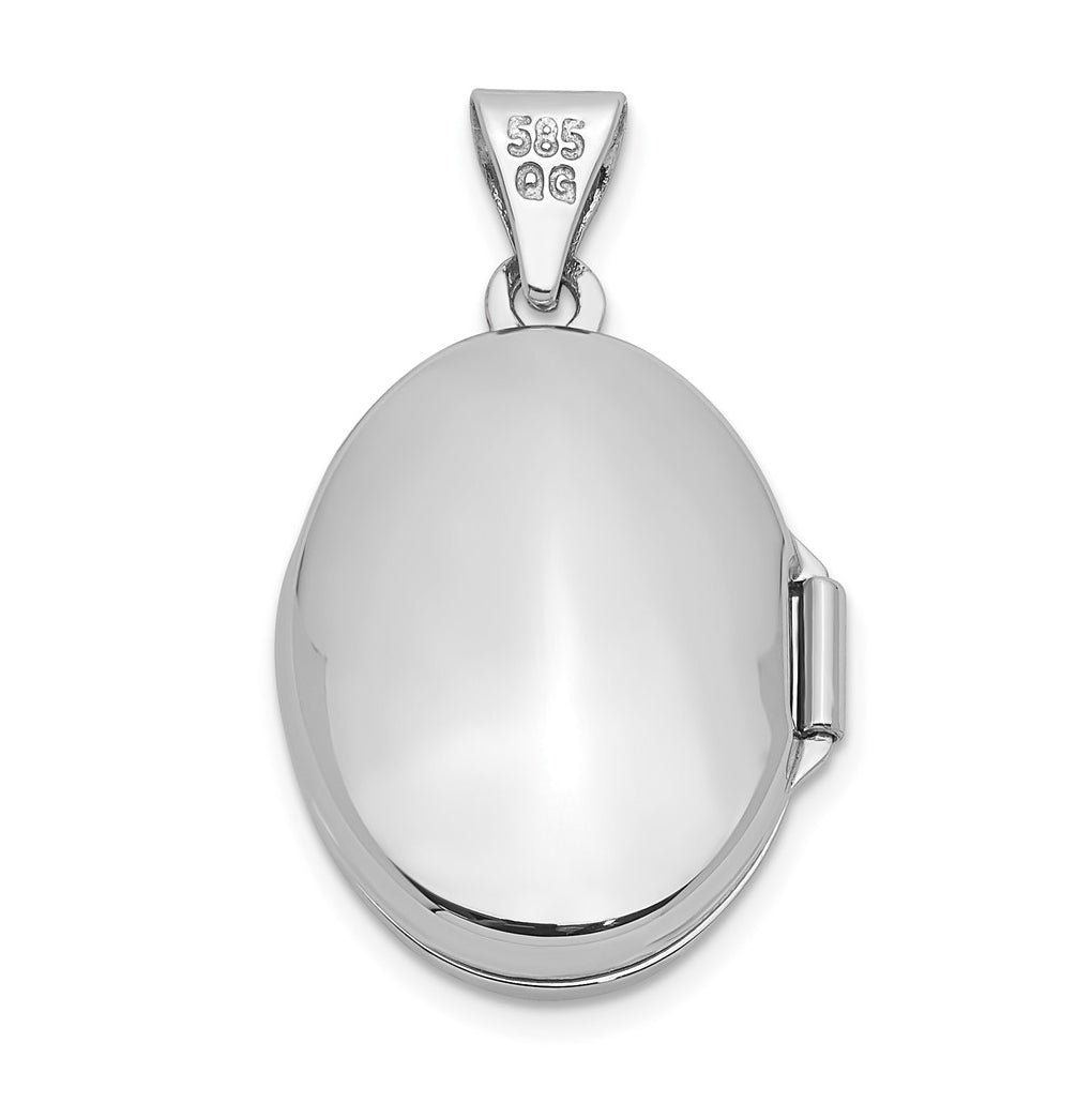 14k White Gold 17mm Oval Leaf Floral Hand Engraved Locket – Elegant Jewelry Gift for Birthday, Anniversary, Engagement, Wedding