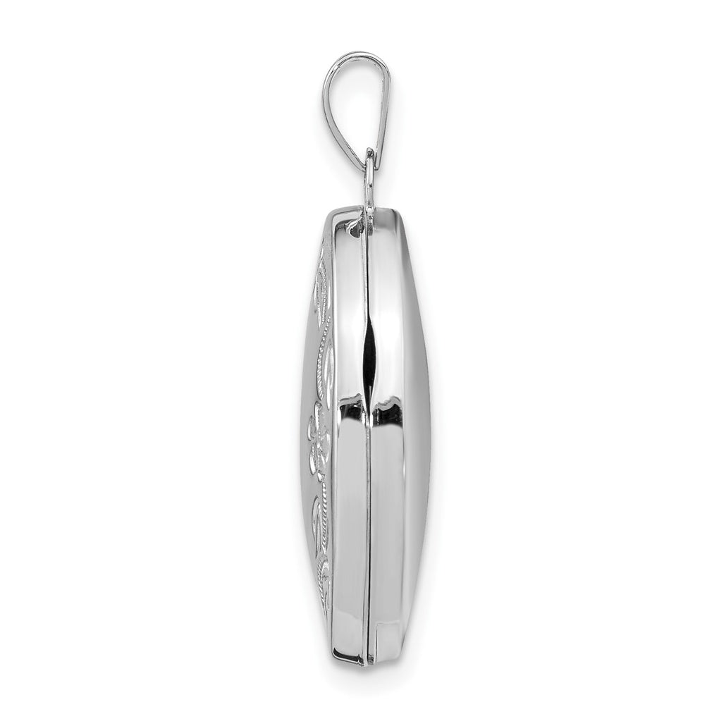 14k White Gold 21mm Oval Leaf Floral Scroll Border H/Eng Locket – Elegant Jewelry Gift for Birthday, Anniversary, Engagement, Wedding