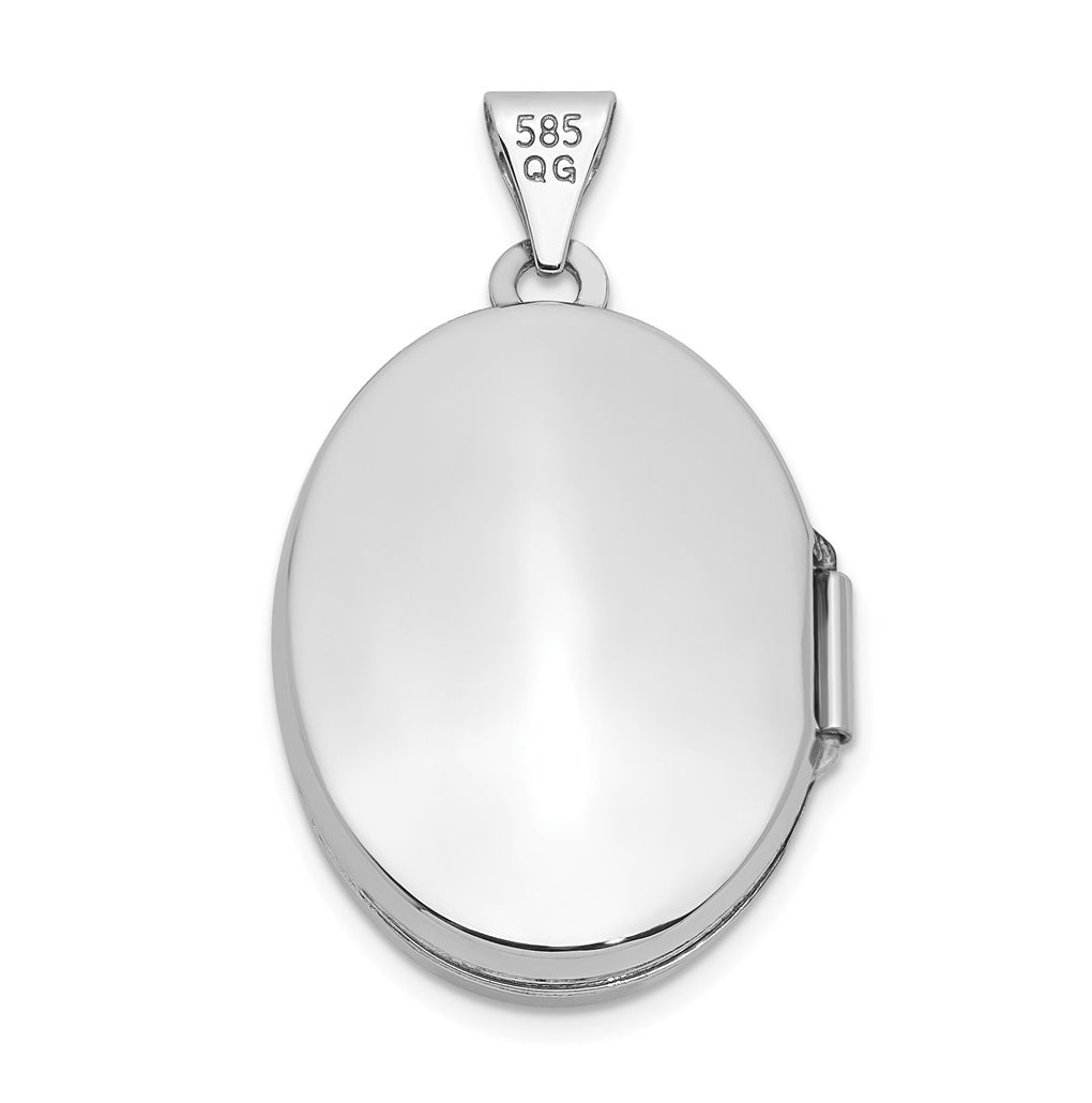 14k White Gold 21mm Oval Leaf Floral Scroll Border H/Eng Locket – Elegant Jewelry Gift for Birthday, Anniversary, Engagement, Wedding