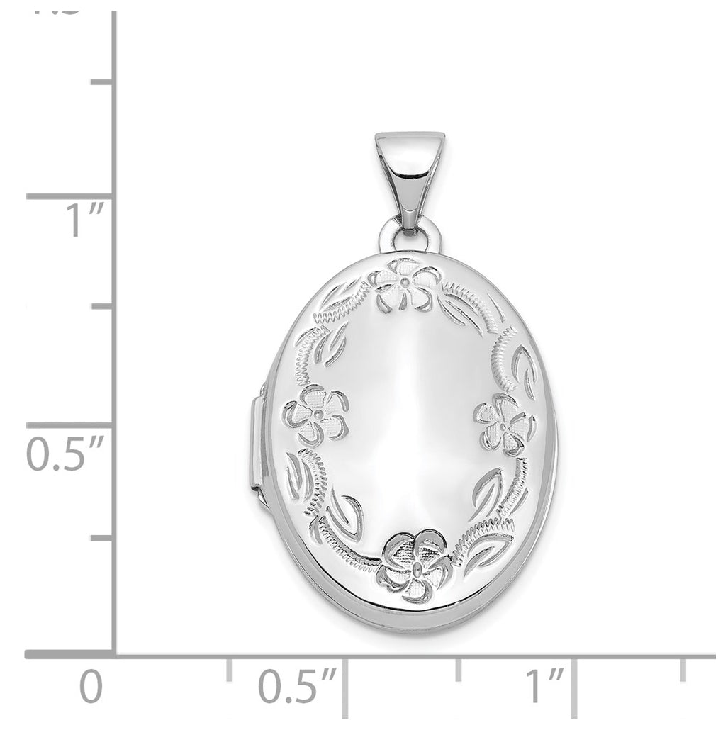 14k White Gold 21mm Oval Leaf Floral Scroll Border H/Eng Locket – Elegant Jewelry Gift for Birthday, Anniversary, Engagement, Wedding