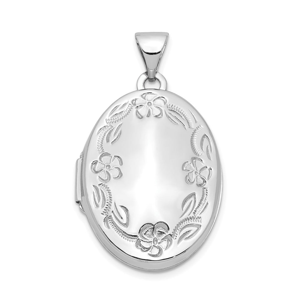 14k White Gold 21mm Oval Leaf Floral Scroll Border H/Eng Locket – Elegant Jewelry Gift for Birthday, Anniversary, Engagement, Wedding