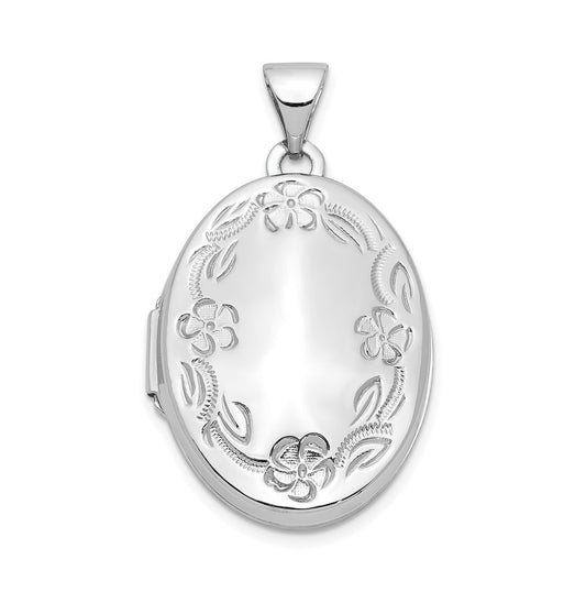 14k White Gold 21mm Oval Leaf Floral Scroll Border H/Eng Locket – Elegant Jewelry Gift for Birthday, Anniversary, Engagement, Wedding