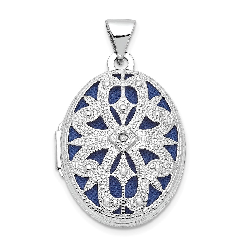 14K White Gold 21mm Diamond Vintage Oval Locket – Elegant Jewelry Gift for Birthday, Anniversary, Engagement, Wedding