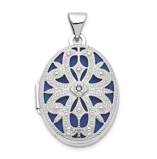 14K White Gold 21mm Diamond Vintage Oval Locket – Elegant Jewelry Gift for Birthday, Anniversary, Engagement, Wedding