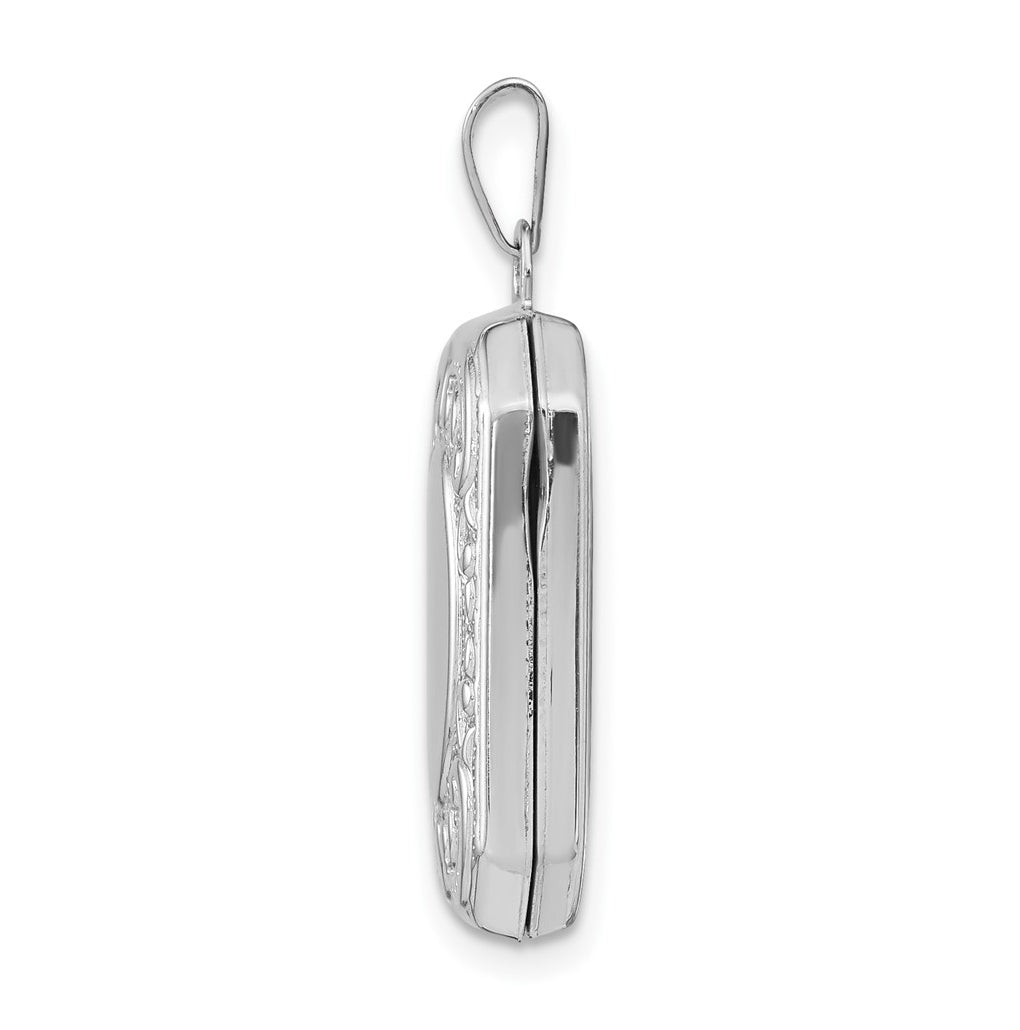 14K White Gold 20mm Book Scroll Border Locket – Elegant Jewelry Gift for Birthday, Anniversary, Engagement, Wedding